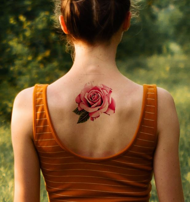 Tatouage Rose Rouge Sur Le Dos