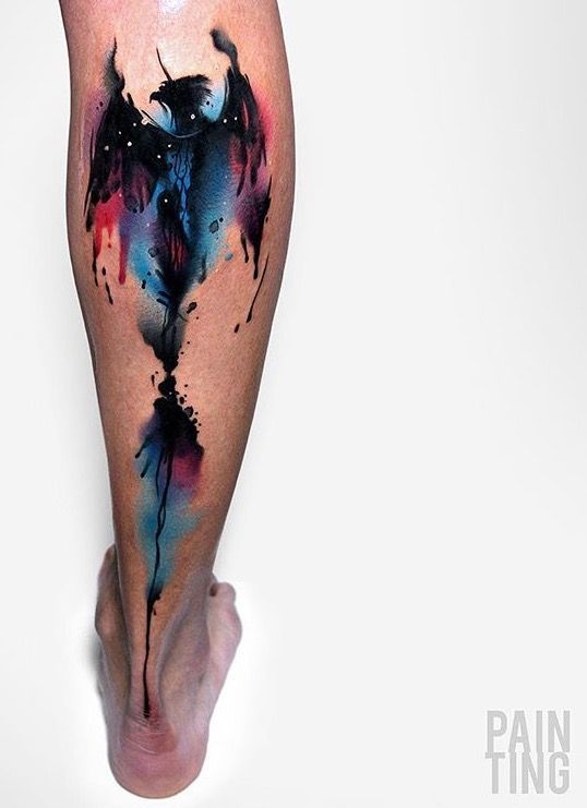 Tatouage Phoenix Noir Sur La Jambe