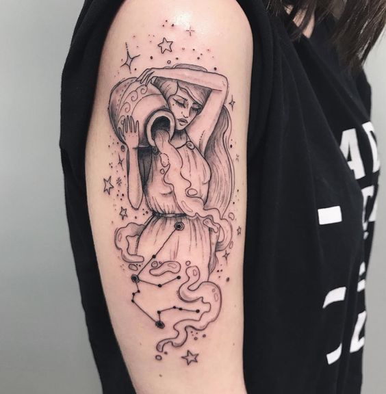 Tatouage Femme Verseau Avec Constellation Sur Le Bras