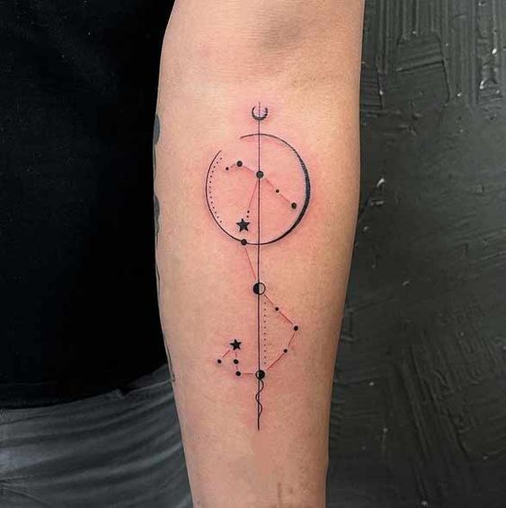Tatouage Constellation Du Scorpion Avec Cercles Et Dots Sur L'avant Bras