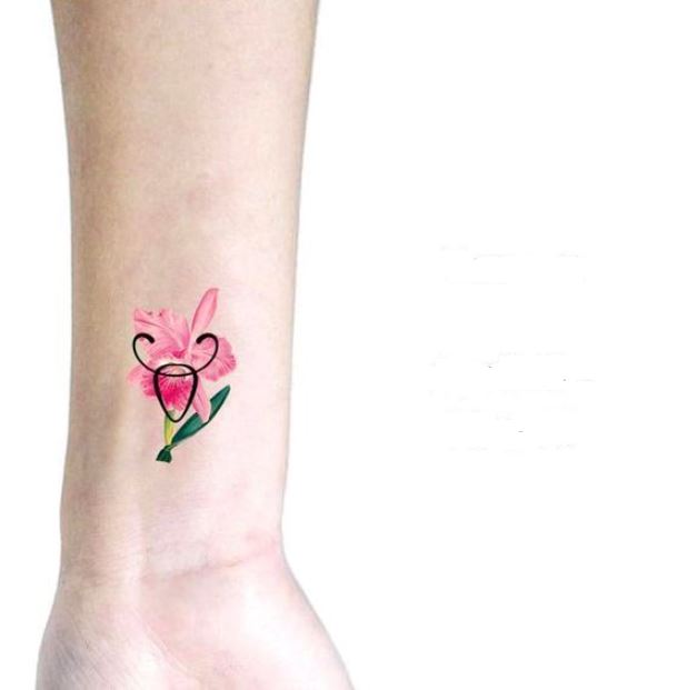 Tatouage Signe Taureau Avec Fleur Rose Sur Le Poignet