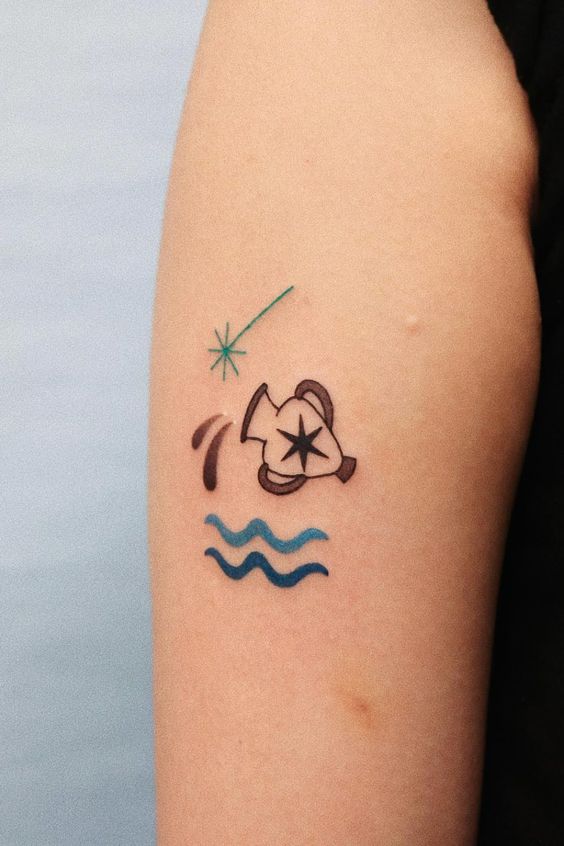 Tatouage Vase, étoiles Et Vagues Sur Le Bras