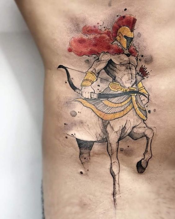 Tatouage Centaure Archer En Aquarelle Sur Les Côtes