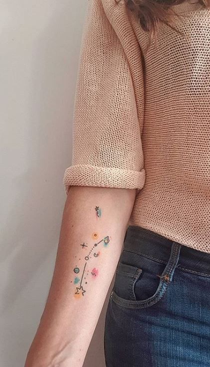Tatouage Constellation Du Bélier Avec Peintures Aquarelles Sur L'avant Bras