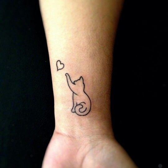 Tatouage Chat Et Coeur Sur Le Poignet