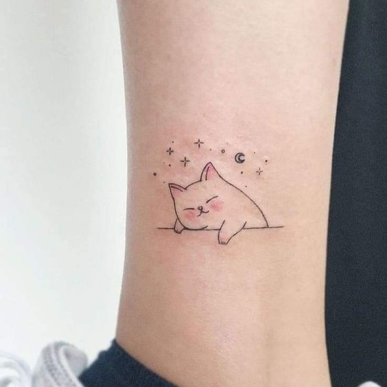 Tatouage Chats, Lune Et étoiles Sur La Jambe
