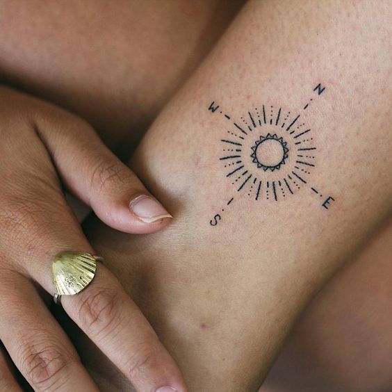 Tatouage Boussole Et Soleil Sur Le Poignet