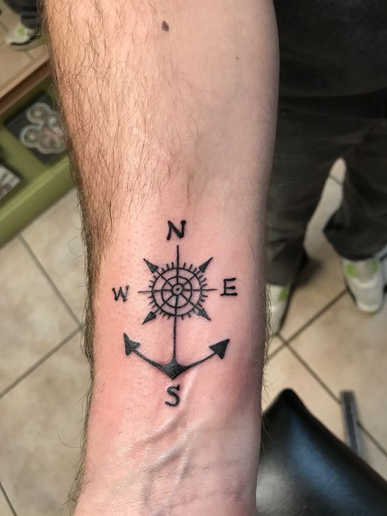 Tatouage Boussole Minimaliste Avec Ancre Sur Le Poignet