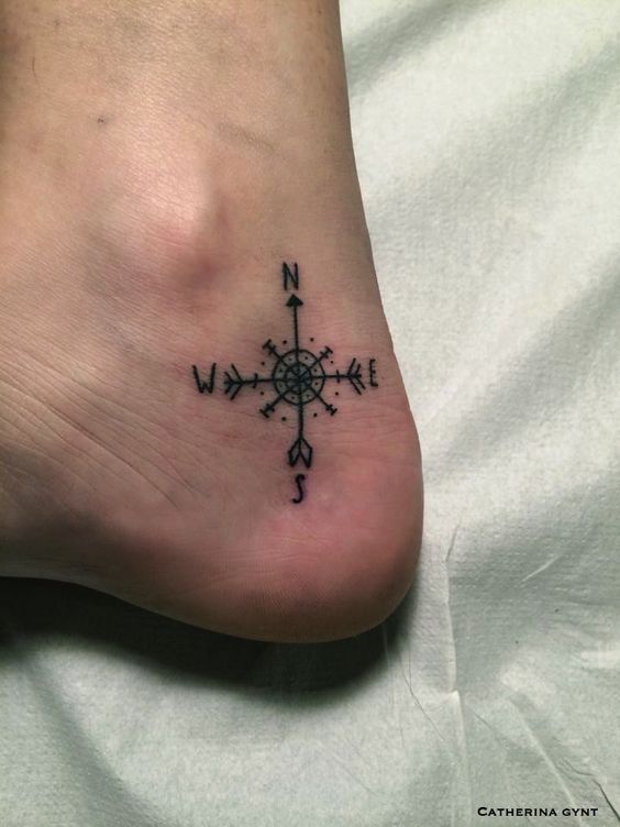 Tatouage Boussole Minimaliste Sur La Cheville
