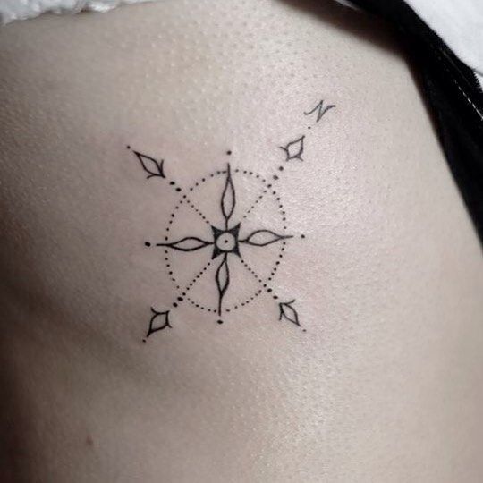 Tatouage Boussole Minimaliste Et Points Sur Les Côtes