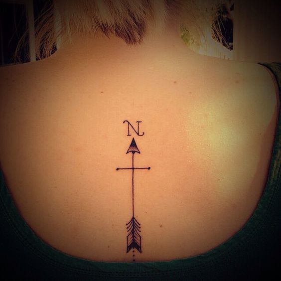 Tatouage Boussole Minimaliste Avec Flèche Sur Le Dos