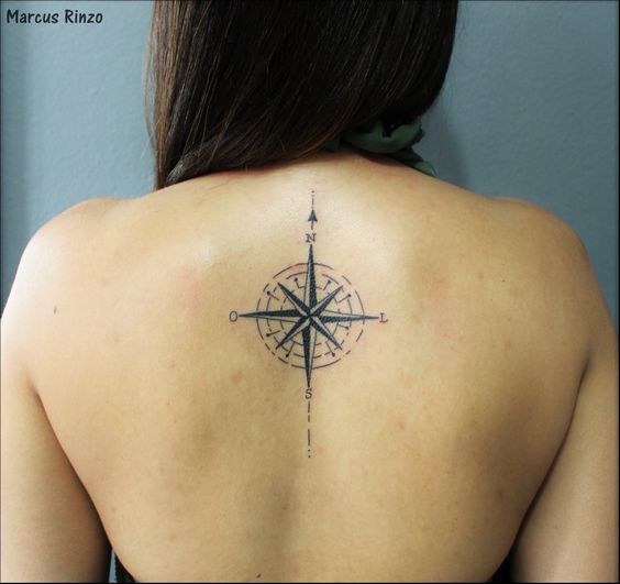 Tatouage Boussole Minimaliste Avec Rose Des Vents Sur Le Dos